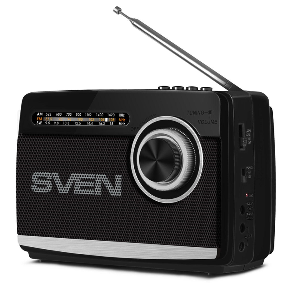 Портативная акустическая система Sven SRP-535, 3W, FM/AM/SW, USB, microSD, фонарь, аккумулятор, черный